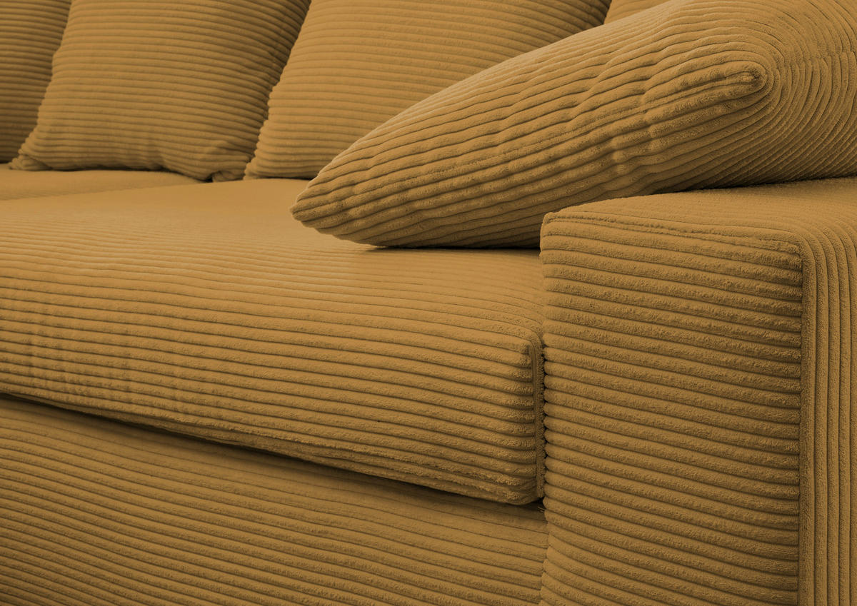 VIERSITZER-SOFA in Cord Goldfarben  - Goldfarben/Schwarz, MODERN, Kunststoff/Textil (308/80/140cm) - Livetastic