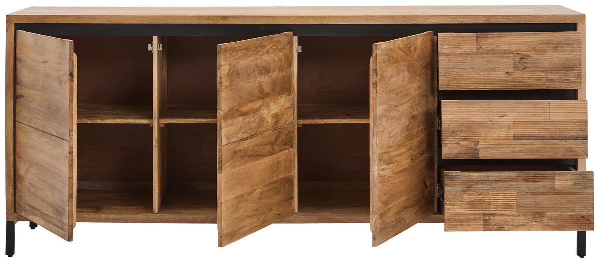SIDEBOARD Ankara  in 207/86/42 cm  - Schwarz/Naturfarben, KONVENTIONELL, Holz/Metall (207/86/42cm) - Livetastic