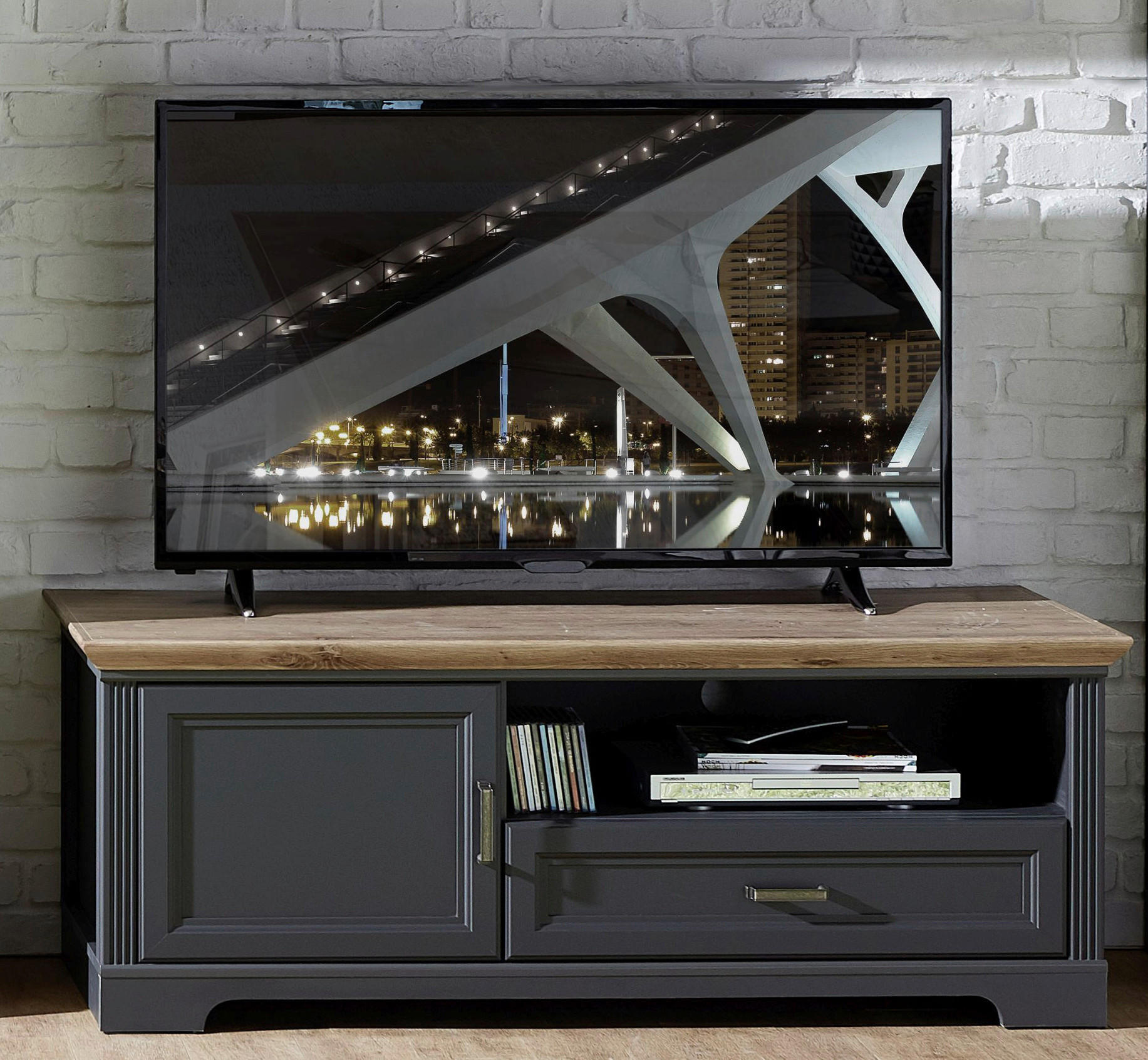 TV-ELEMENT hrast artisan - barve grafita/hrast artisan, Romantika, kovina/leseni material (143/54/51cm) - Hom`in