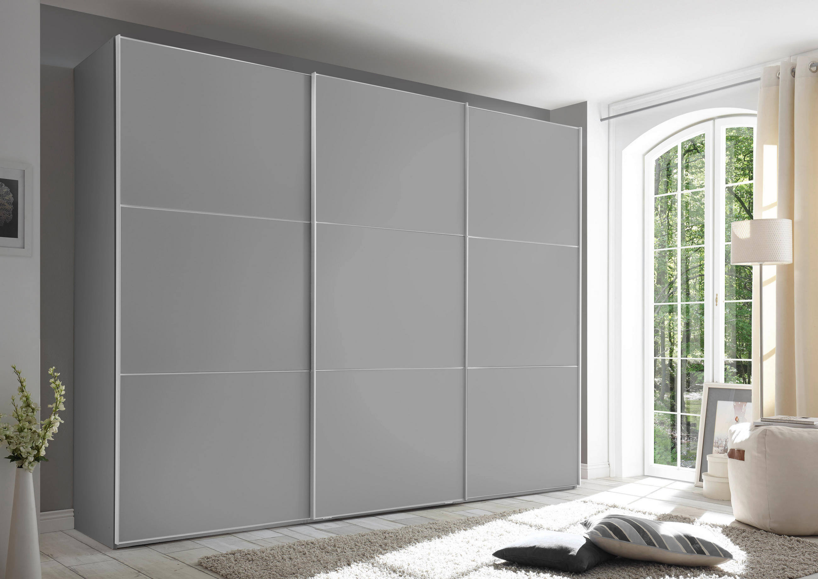 SCHWEBETÜRENSCHRANK 249/222/68 cm 3-türig Grau  - Alufarben/Grau, Holzwerkstoff/Metall (249/222/68cm) - Moderano