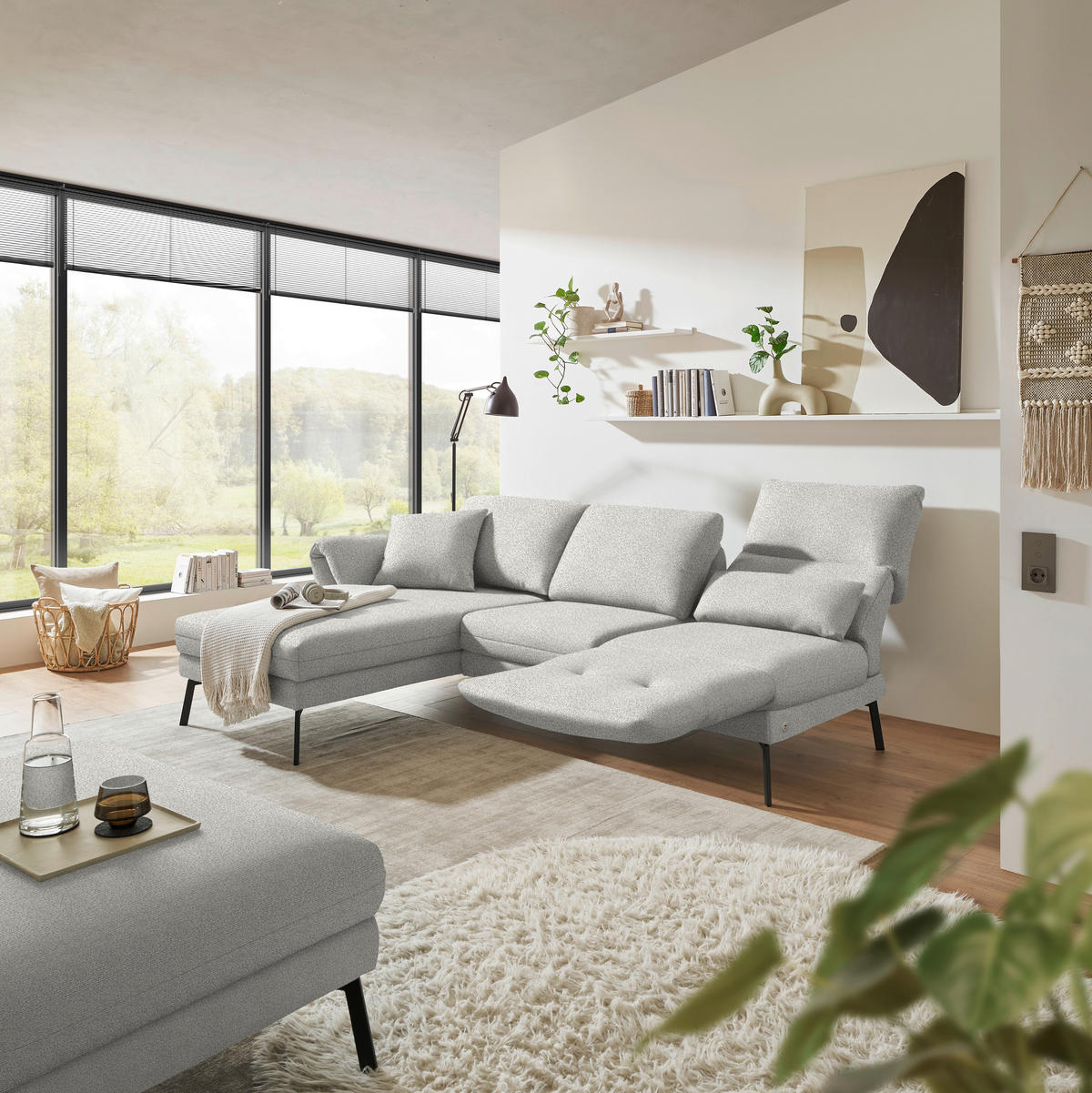 ECKSOFA  in Flachgewebe Silberfarben  175-224/255-365 cm  - Silberfarben/Schwarz, Design, Textil/Metall (175-224/255-365cm) - Dieter Knoll