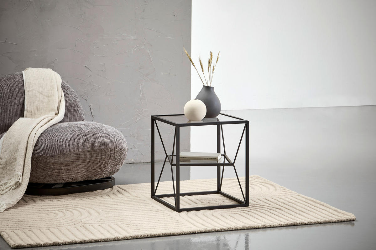 BEISTELLTISCH 40/40/45 cm Grau, Schwarz quadratisch  - Schwarz/Grau, Design, Glas/Metall (40/40/45cm) - Landscape