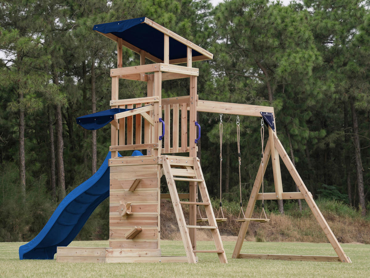 SPIELTURM 345/270/336 cm  - Blau/Braun, KONVENTIONELL, Holz (345/270/336cm) - Ambia Garden