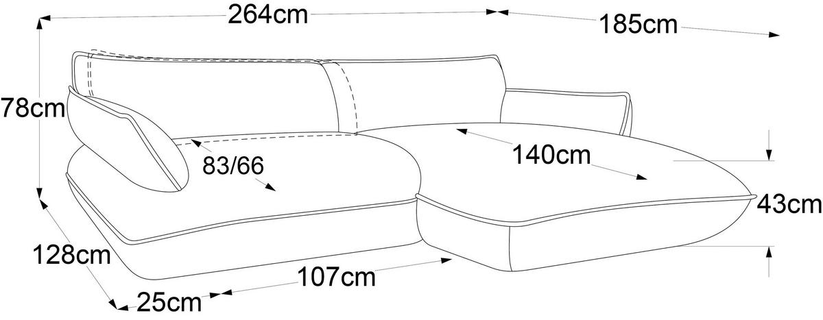 ECKSOFA in Flachgewebe Graubraun  - Graubraun/Schwarz, Design, Kunststoff/Textil (264/185cm) - Emilio Belluti
