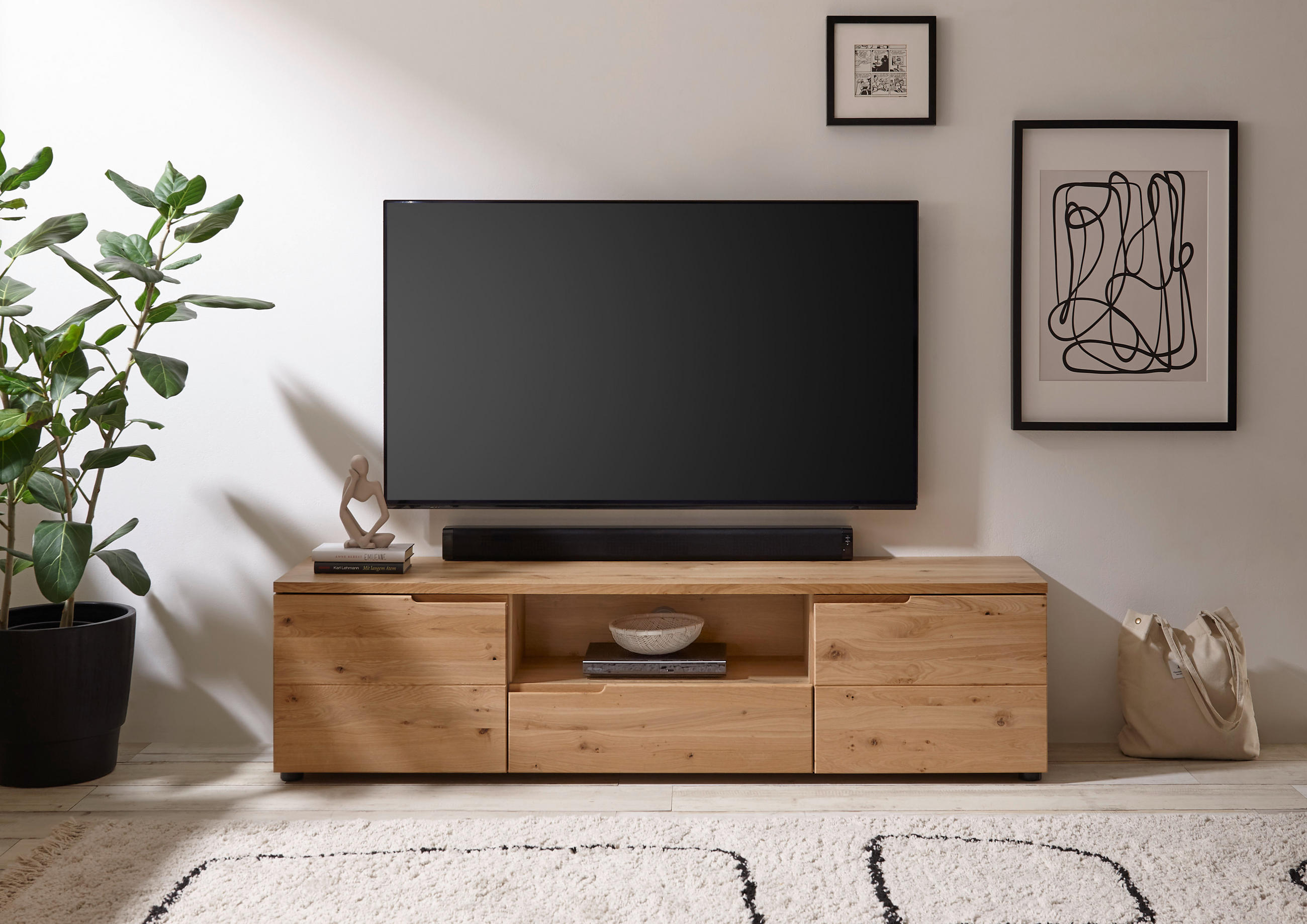 Thumbnail - Linea Natura Lowboard, Eiche, Holzwerkstoff, Eiche, massiv, 1 Schublade(n) Schubladen, 165x42x40 cm, Holzmöbel, Kleinmöb...