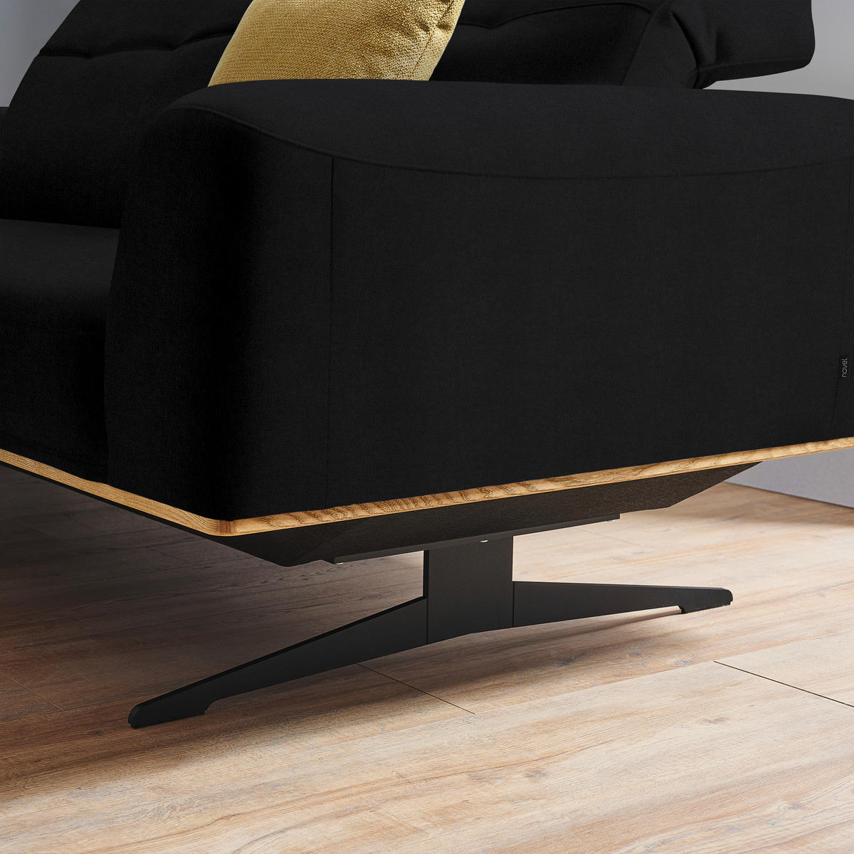 3-SITZER-SOFA in Echtleder Schwarz  - Schwarz, Design, Leder/Holz (205/76-97/102cm) - Novel
