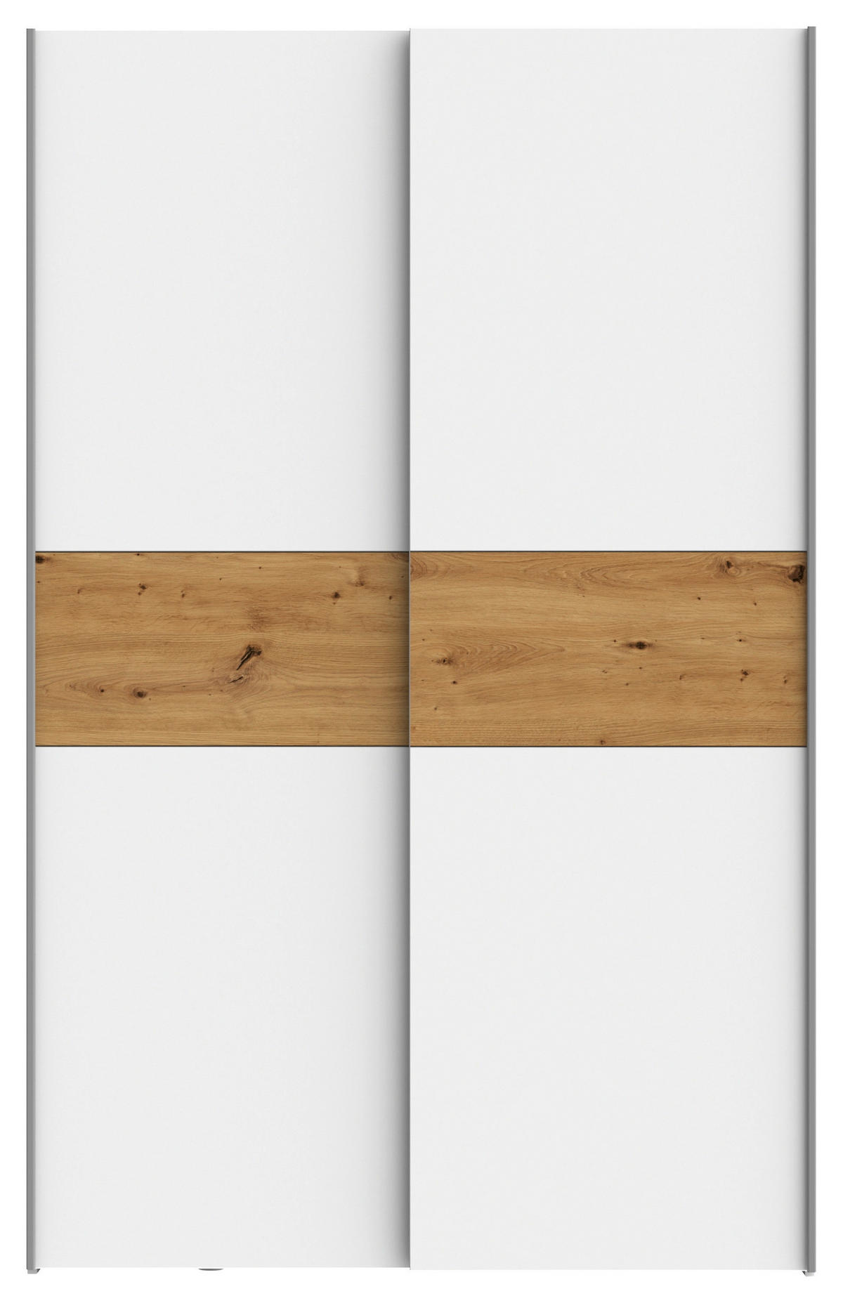SCHWEBETÜRENSCHRANK 120/190,5/61,2 cm 2-türig Weiß, Eichefarben  - Eichefarben/Alufarben, Design, Holzwerkstoff/Metall (120/190,5/61,2cm) - Boxxx