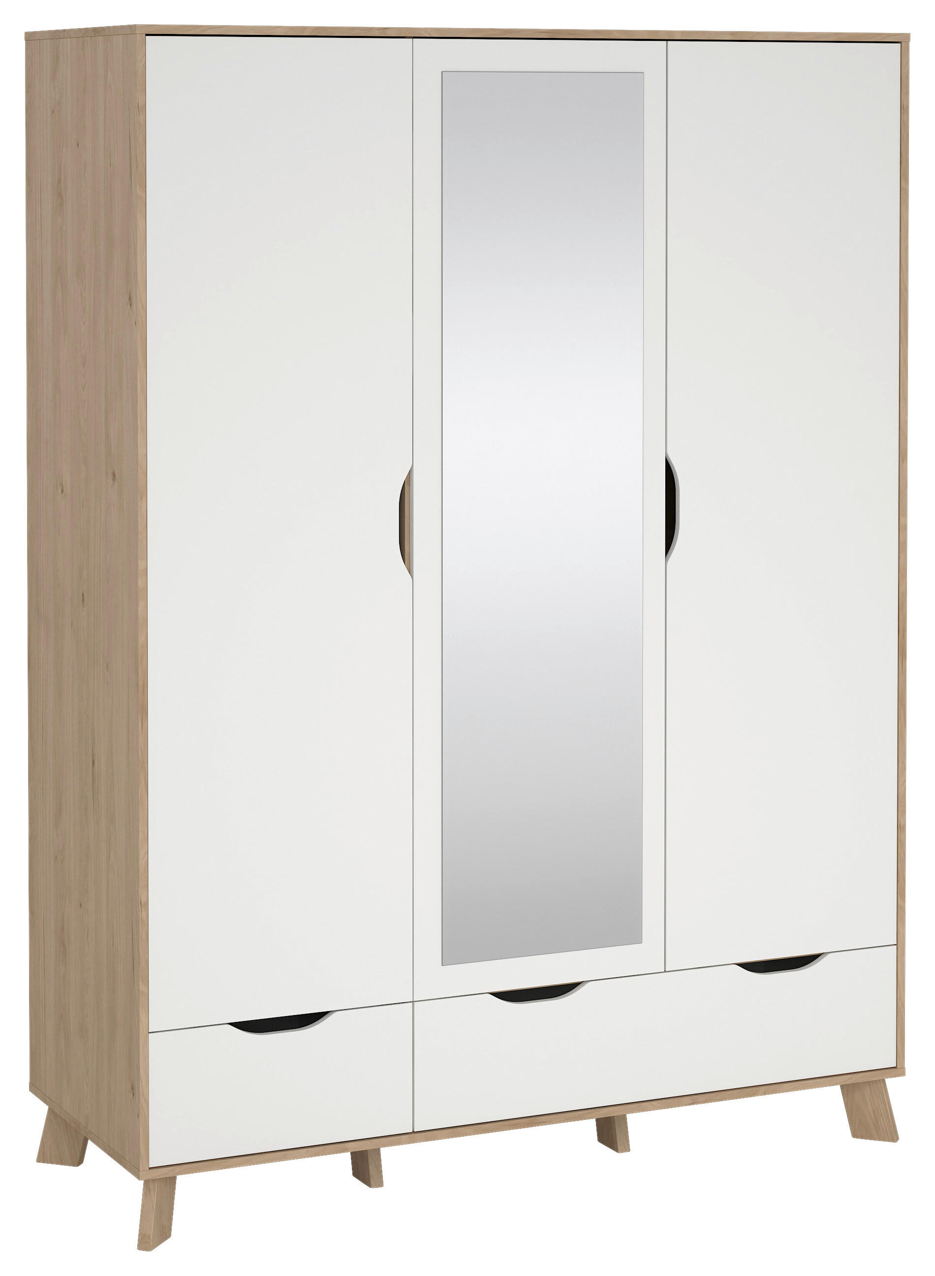 KLEIDERSCHRANK 147,2/192,2/58 cm,  in Weiß, Eichefarben, 3-türig  - Eichefarben/Weiß, MODERN, Holzwerkstoff (147,2/192,2/58cm) - MID.YOU
