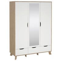 KLEIDERSCHRANK 147,2/192,2/58 cm,  in Weiß, Eichefarben, 3-türig  - Eichefarben/Weiß, MODERN, Holzwerkstoff (147,2/192,2/58cm) - MID.YOU