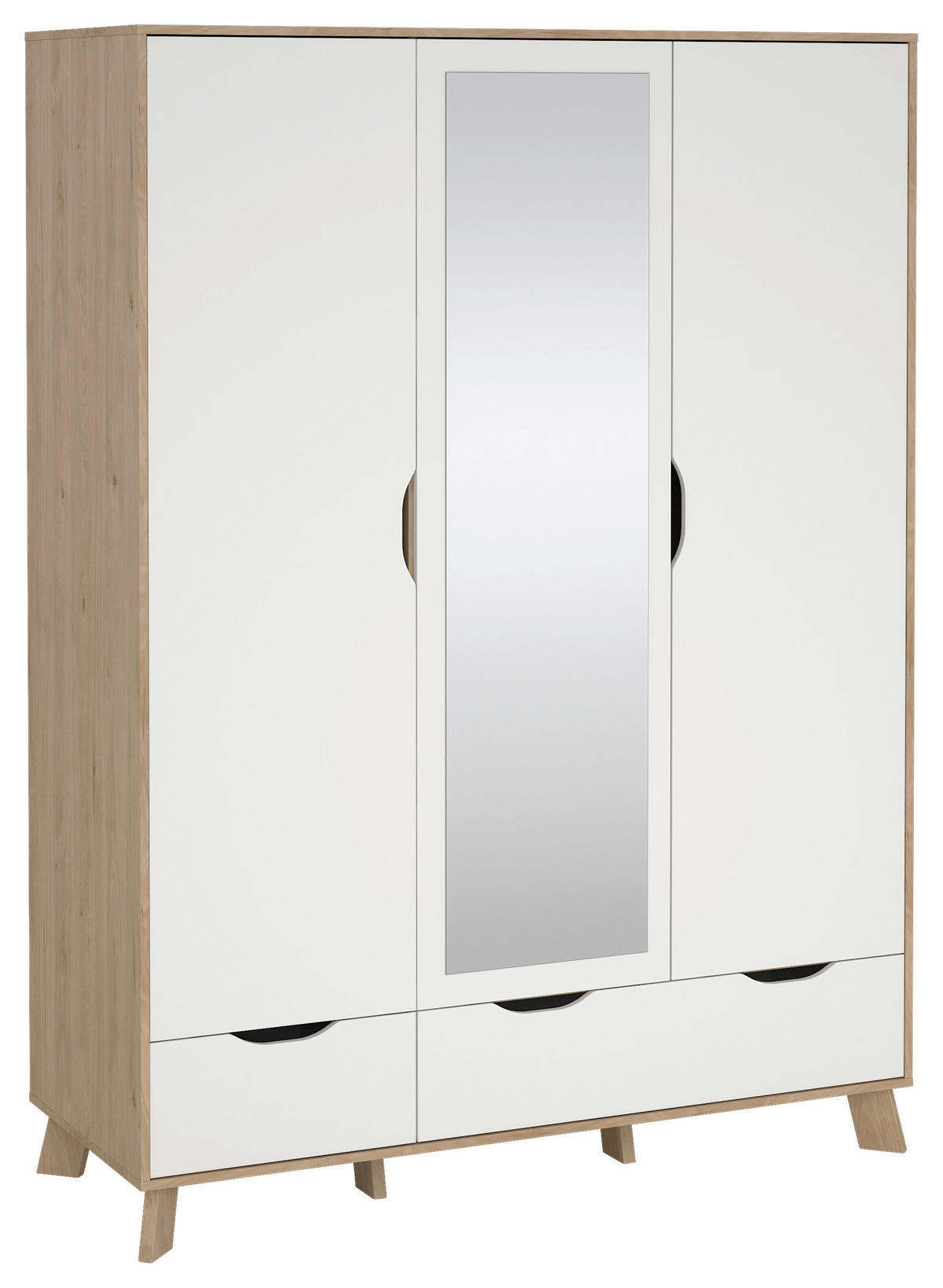 KLEIDERSCHRANK 147,2/192,2/58 cm,  in Weiß, Eichefarben, 3-türig  - Eichefarben/Weiß, MODERN, Holzwerkstoff (147,2/192,2/58cm) - MID.YOU