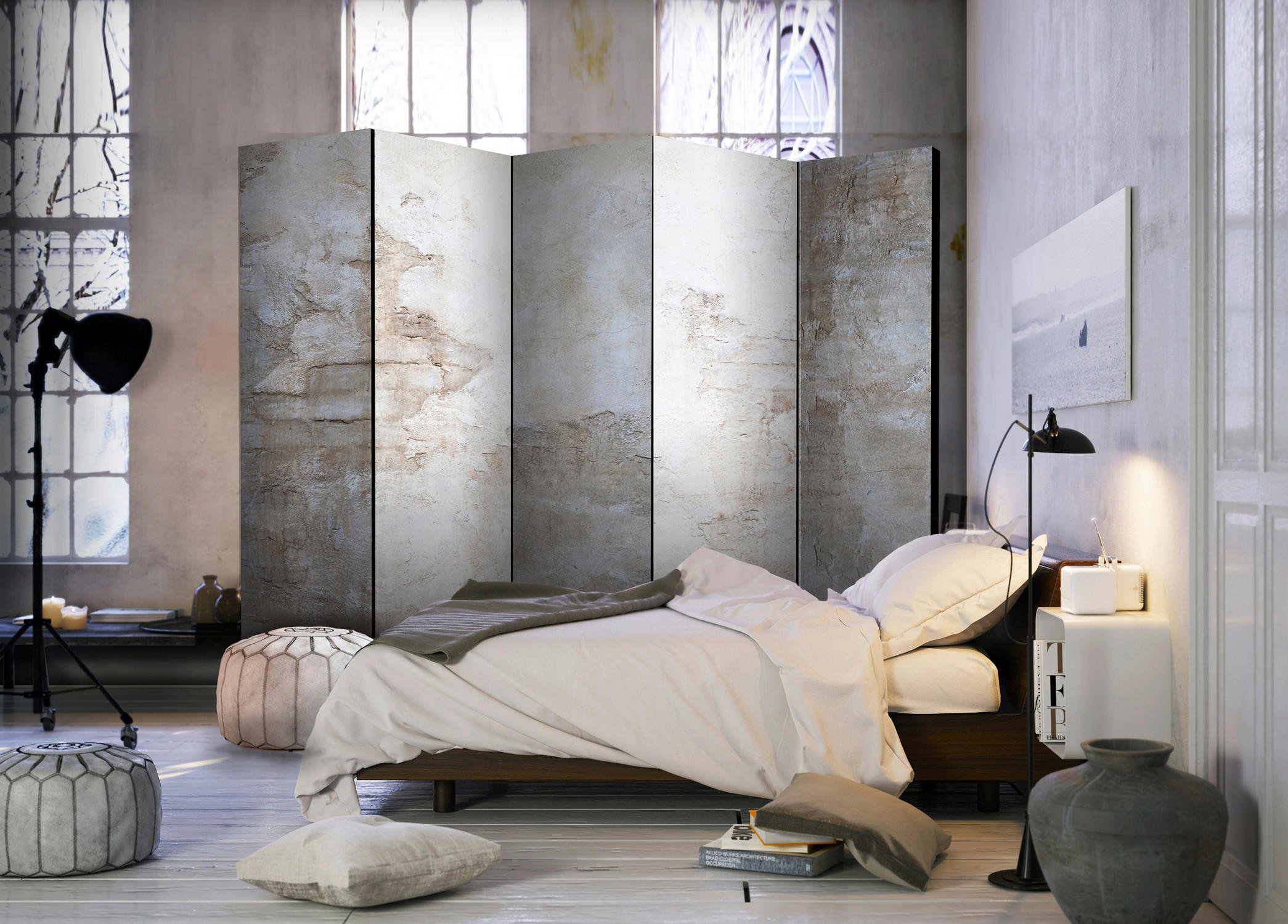 SKÄRMVÄGG  i trä, plast, textil  ljusgrå, beige  - beige/ljusgrå, Basics, trä/textil (225/172/3cm) - artgeist
