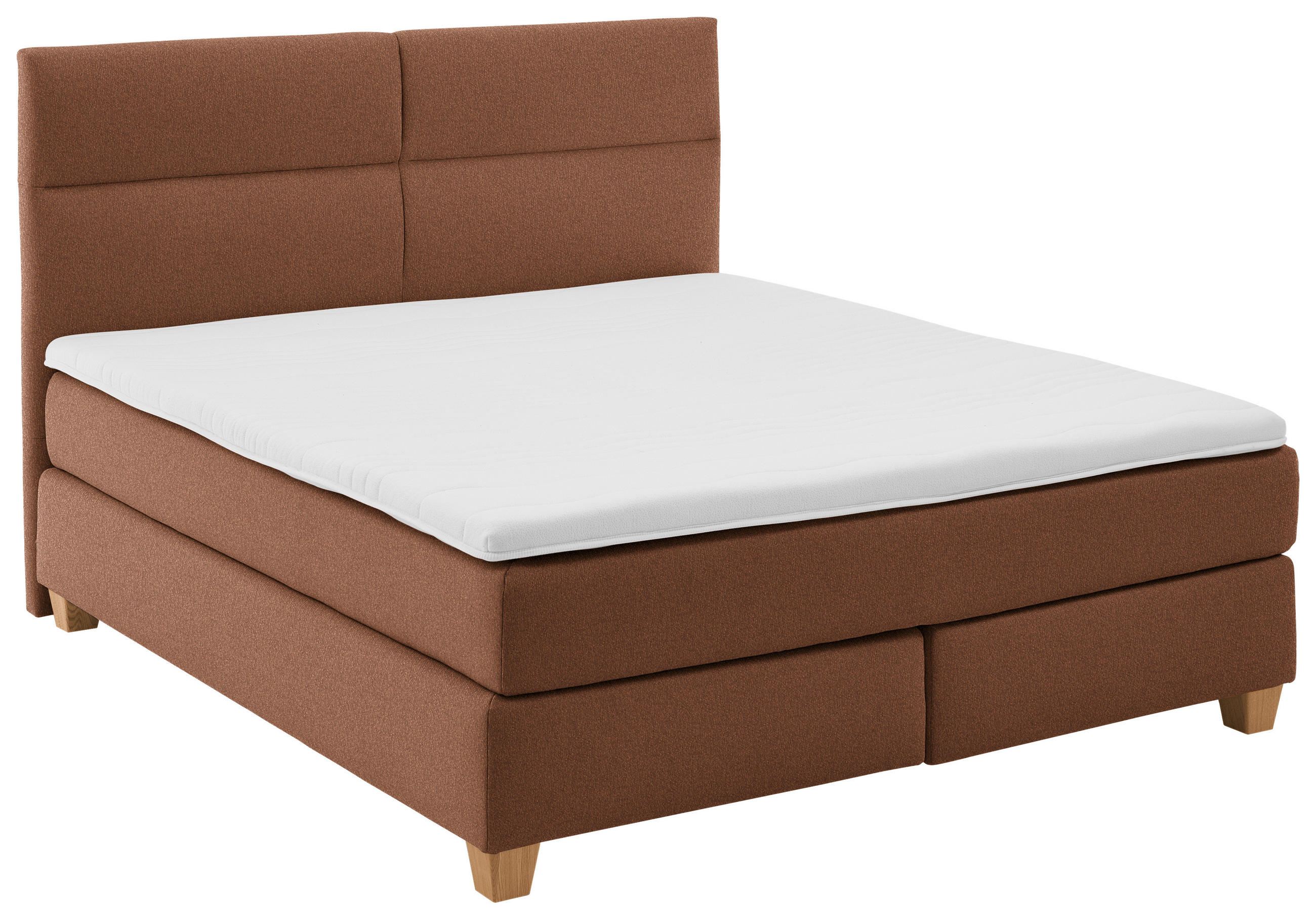 BOXSPRINGBETT 180/200 cm,  in Rostfarben, Matratze, gepolstertes Kopfteil, Topper, H3 + H3 = fest  - Rostfarben/Naturfarben, MODERN, Holz/Textil (180/200cm) - Beldomo - Sleep