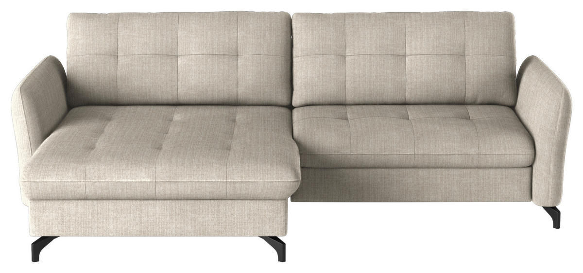 ECKSOFA in Flachgewebe, Leinenoptik Beige  - Beige/Schwarz, Design, Textil/Metall (170/242cm) - Xora
