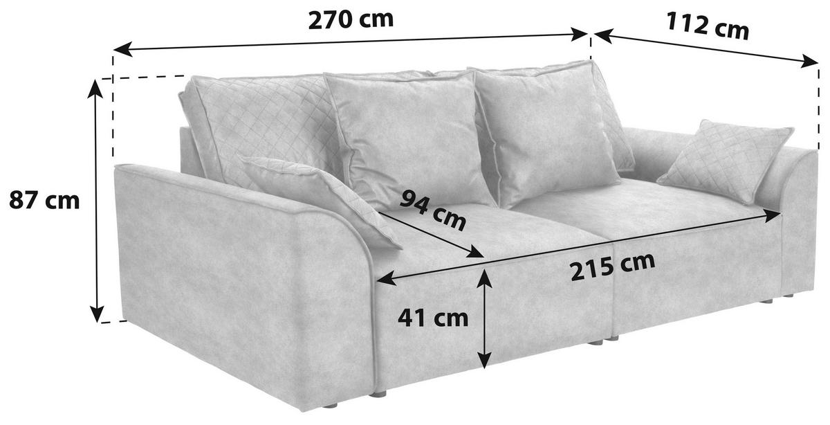 BIGSOFA Lederlook Grau  - Schwarz/Grau, LIFESTYLE, Kunststoff/Textil (270/87/112cm) - Livetastic