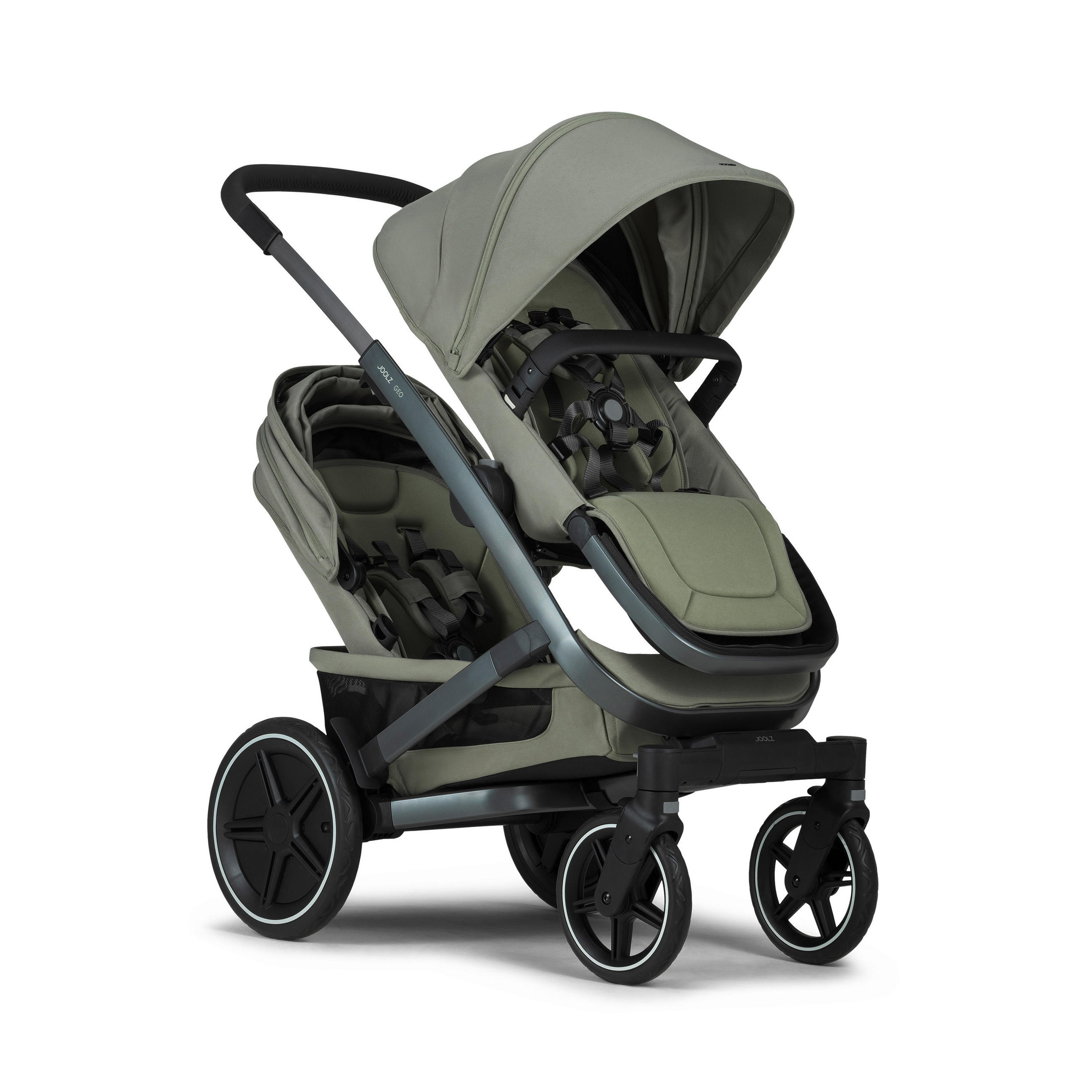 KINDERWAGENSET  Geo3 Twin  Sage Green  - Grau, Basics, Textil/Metall (60/92-113/77-105cm) - Joolz