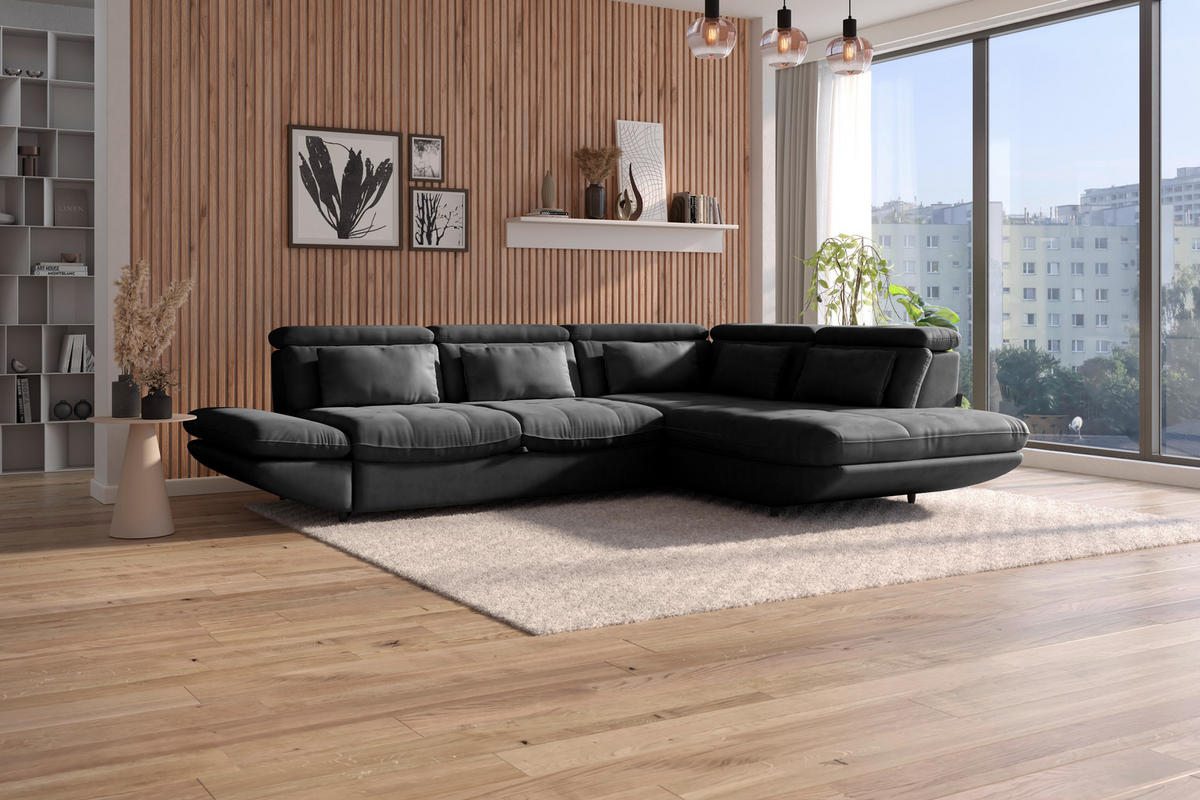 WOHNLANDSCHAFT in Webstoff Anthrazit  - Anthrazit/Schwarz, Modern, Kunststoff/Textil (233/311cm) - MID.YOU
