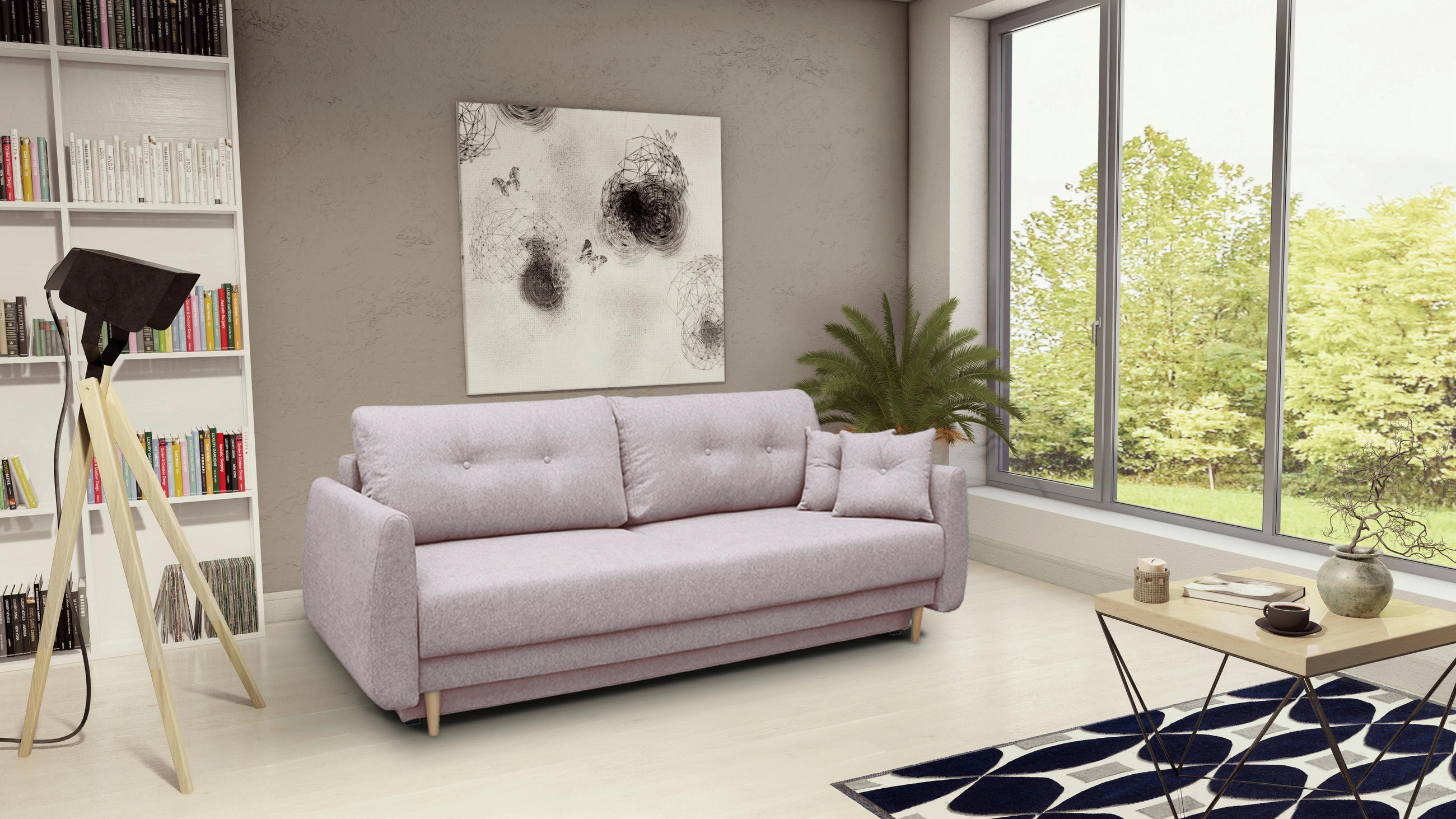 SCHLAFSOFA Webstoff Rosa  - Buchefarben/Rosa, KONVENTIONELL, Holz/Textil (220/90/95cm) - Carryhome