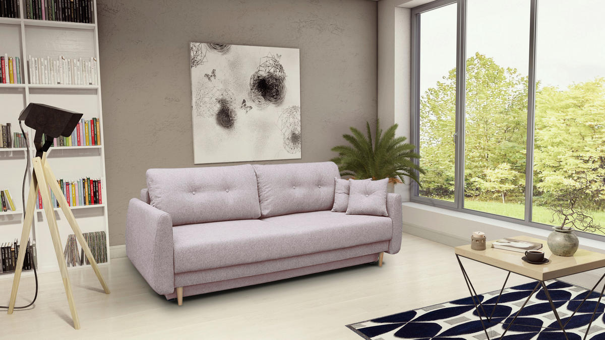 SCHLAFSOFA  mit Liegefunktion, Schlafen auf Sitzhöhe, Rücken echt Webstoff Rosa  - Buchefarben/Rosa, KONVENTIONELL, Holz/Textil (220/90/95cm) - Carryhome