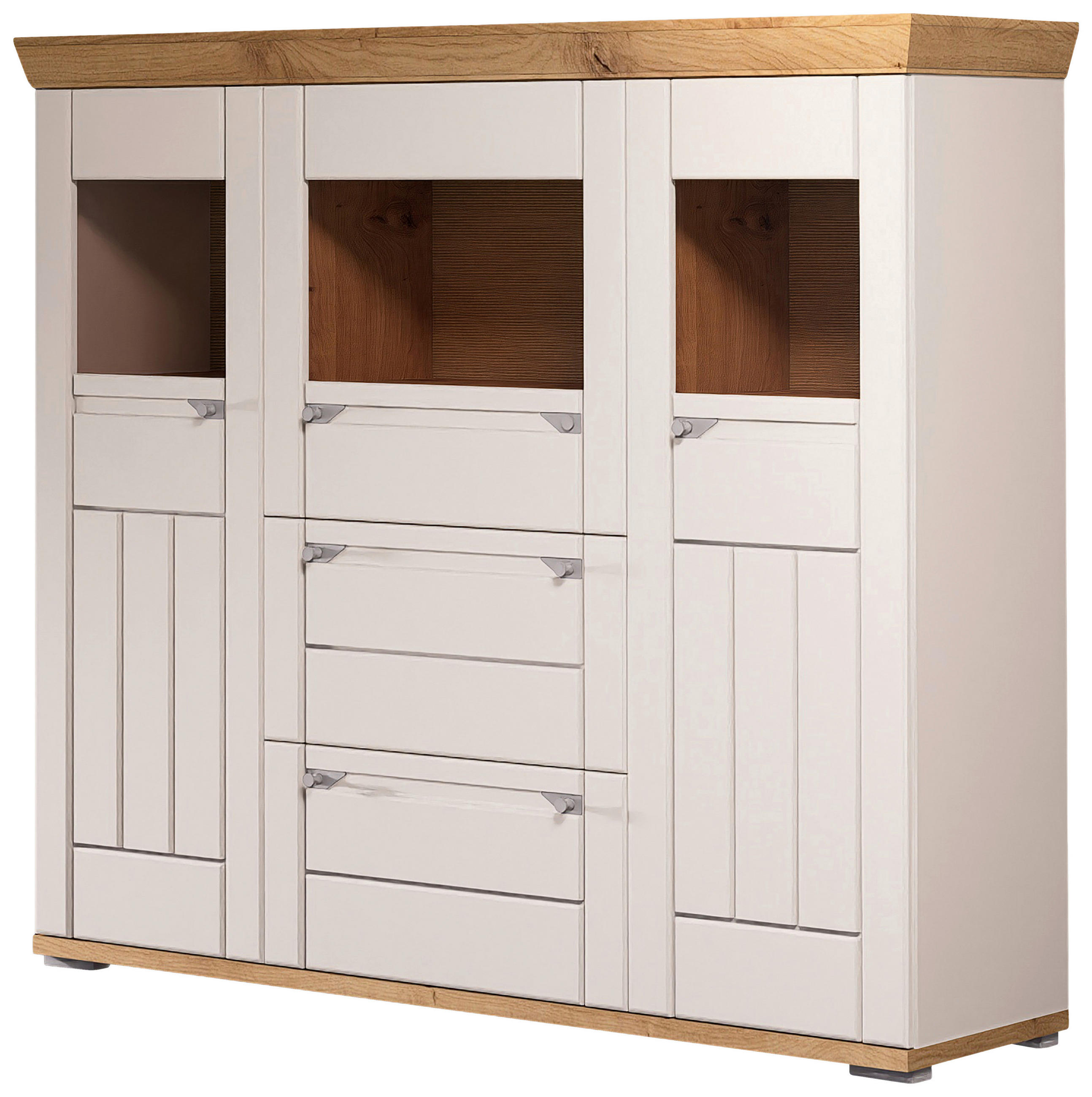 HIGHBOARD Kaschmir, Eiche Artisan  161/144/47 cm  - Kaschmir/Eiche Artisan, Romantik / Landhaus, Glas/Holzwerkstoff (161/144/47cm) - Landscape