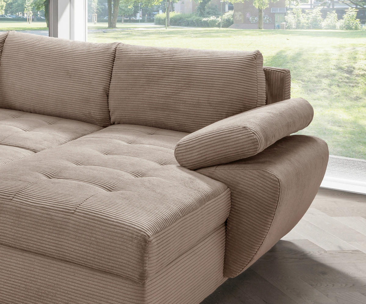Wohnlandschaft tekstil  sivo-smeđa   - sivo-smeđa/boje kroma, Konvencionalno, tekstil/metal (219/305/157cm) - Livetastic
