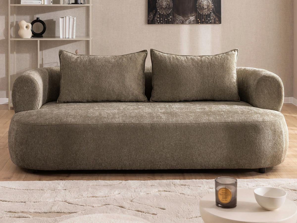3-SITZER-SOFA Chenille Braun  - Schwarz/Braun, Design, Kunststoff/Textil (200/76/96cm) - Livetastic