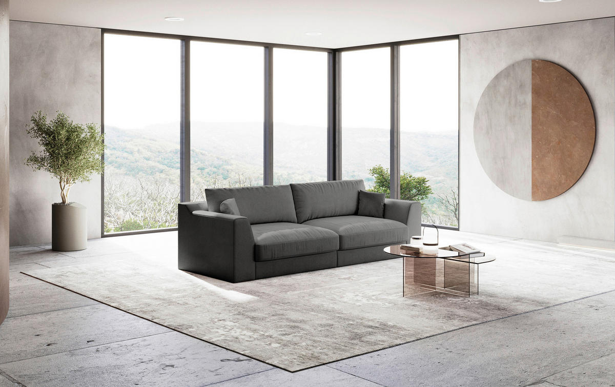 BIGSOFA Chenille, Flachgewebe Dunkelgrau  - Dunkelgrau/Schwarz, Design, Kunststoff/Textil (276/90/109cm) - home24