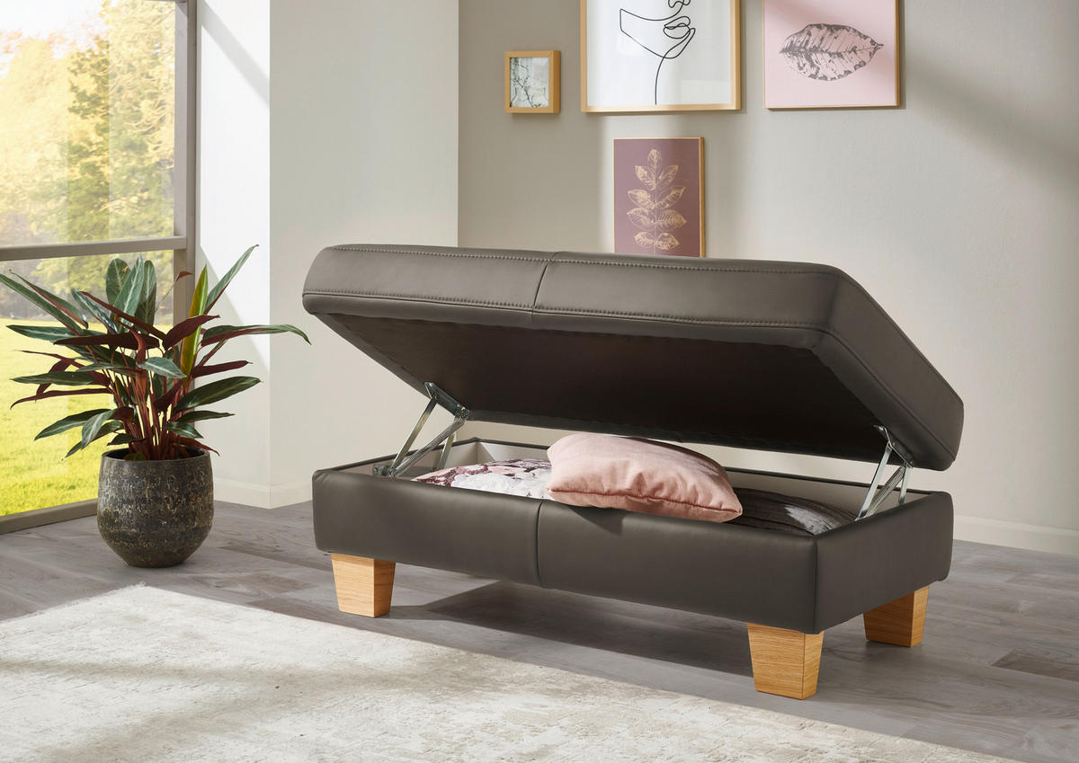 ECKSOFA in Echtleder Graubraun  - Eiche Bianco/Graubraun, Natur, Leder/Holz (235/257cm) - Valdera