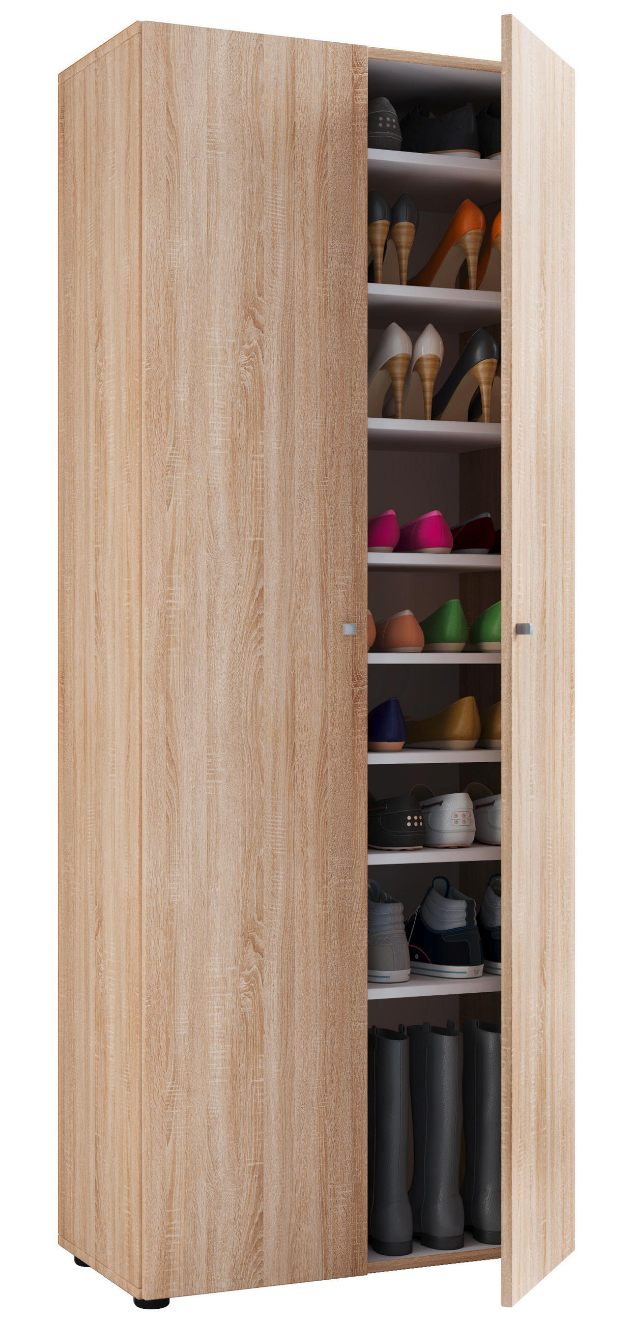 SCHUHSCHRANK Vandol  in 71/180/39 cm  - Schwarz/Sonoma Eiche, Design, Holzwerkstoff/Kunststoff (71/180/39cm) - MID.YOU