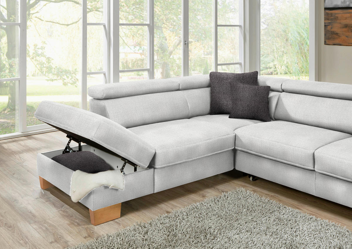 ECKSOFA in Mikrofaser Ecru  - Ecru/Eichefarben, Natur, Holz/Textil (273/226cm) - Beldomo System
