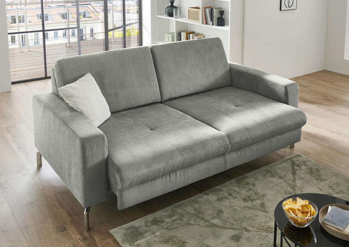 3-SITZER-SOFA Feincord Silberfarben  - Chromfarben/Silberfarben, Design, Textil/Metall (194/87/105cm) - Beldomo Style