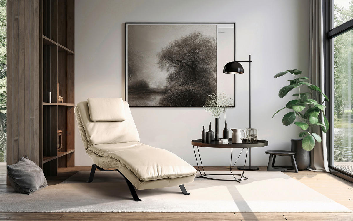 RELAXLIEGE Echtleder Grau  - Schwarz/Grau, Design, Leder/Metall (65/95/171cm) - Celina Home