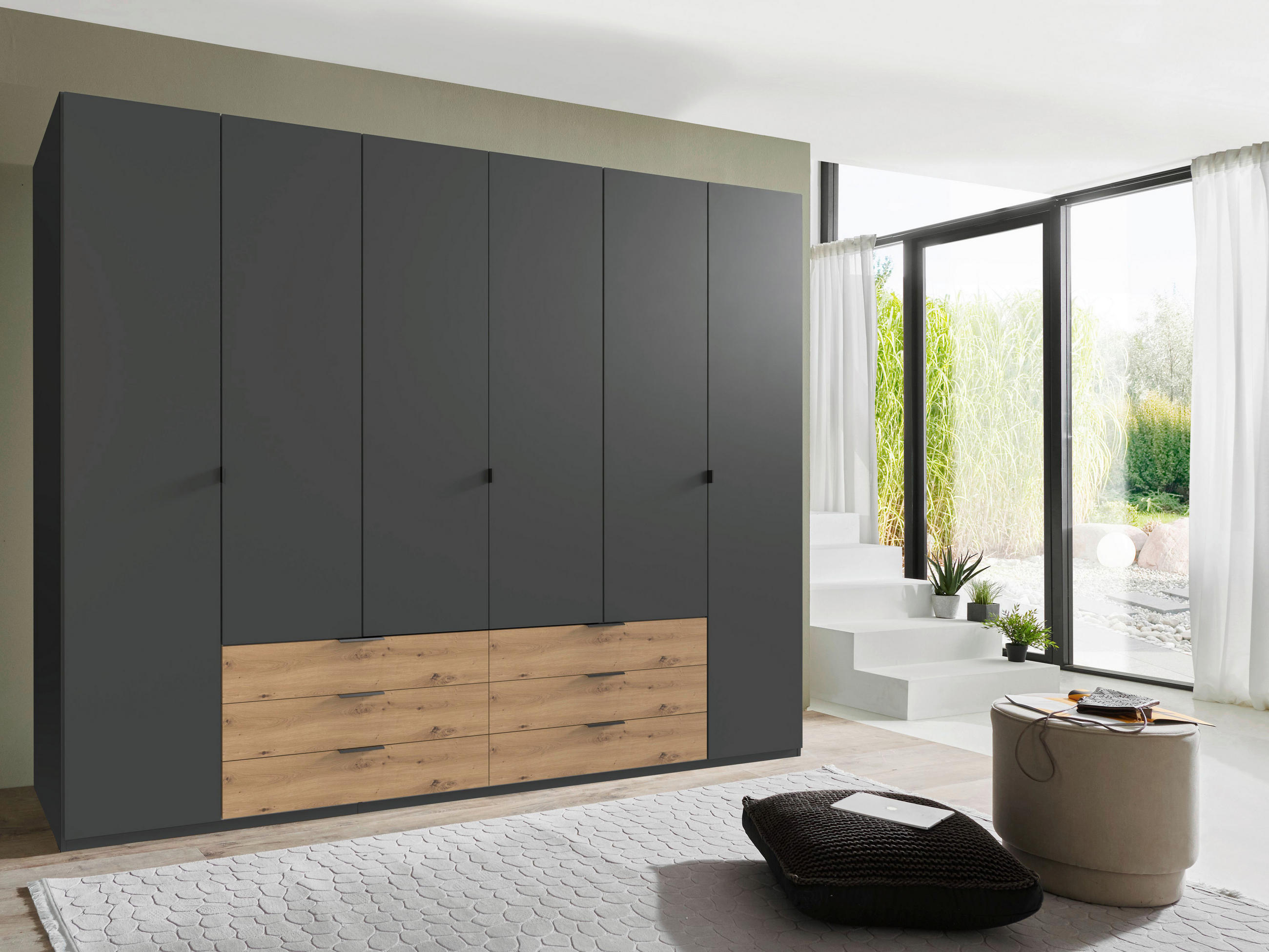 KLEIDERSCHRANK 270/208/58 cm 6-türig Graphitfarben, Eiche Artisan  - Schwarz/Graphitfarben, Design, Holzwerkstoff/Metall (270/208/58cm) - Boxxx
