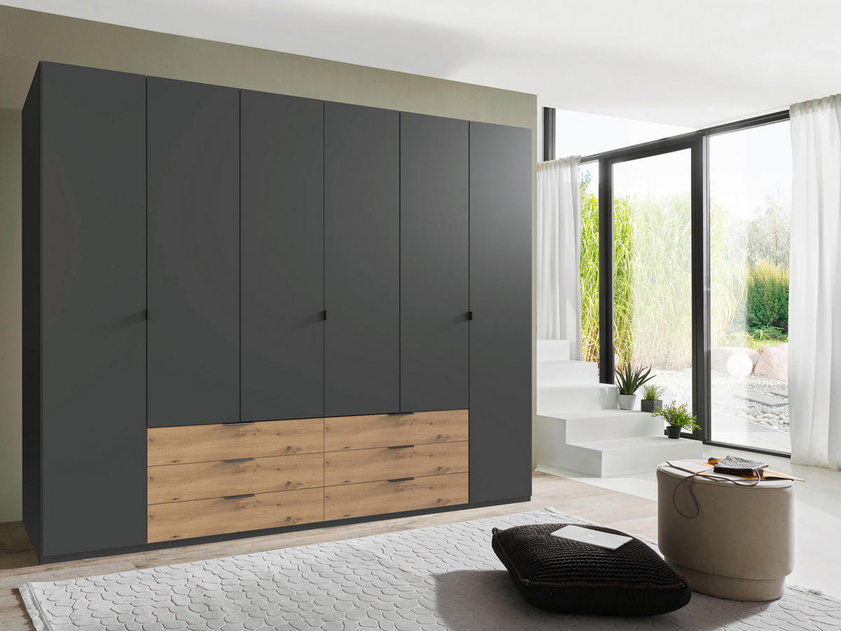 KLEIDERSCHRANK 270/208/58 cm 6-türig Graphitfarben, Eiche Artisan  - Schwarz/Graphitfarben, Design, Holzwerkstoff/Metall (270/208/58cm) - Boxxx