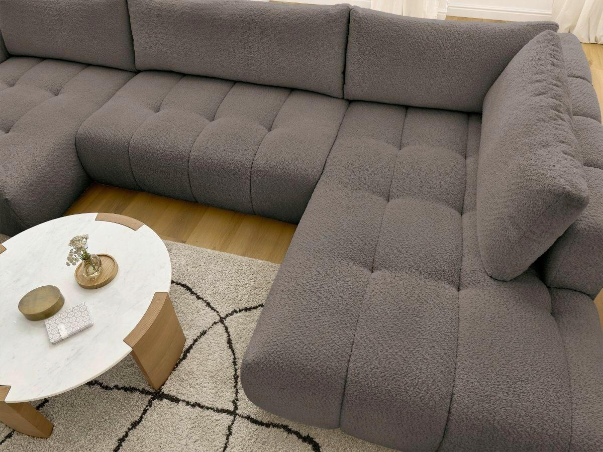 WOHNLANDSCHAFT  FUJI  Taupe Bouclé  - Taupe/Schwarz, MODERN, Kunststoff/Textil (160/377/204cm)