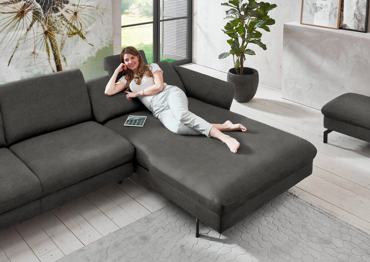 ECKSOFA in Velours Grau  - Schwarz/Grau, Design, Textil/Metall (306/179cm) - Beldomo System