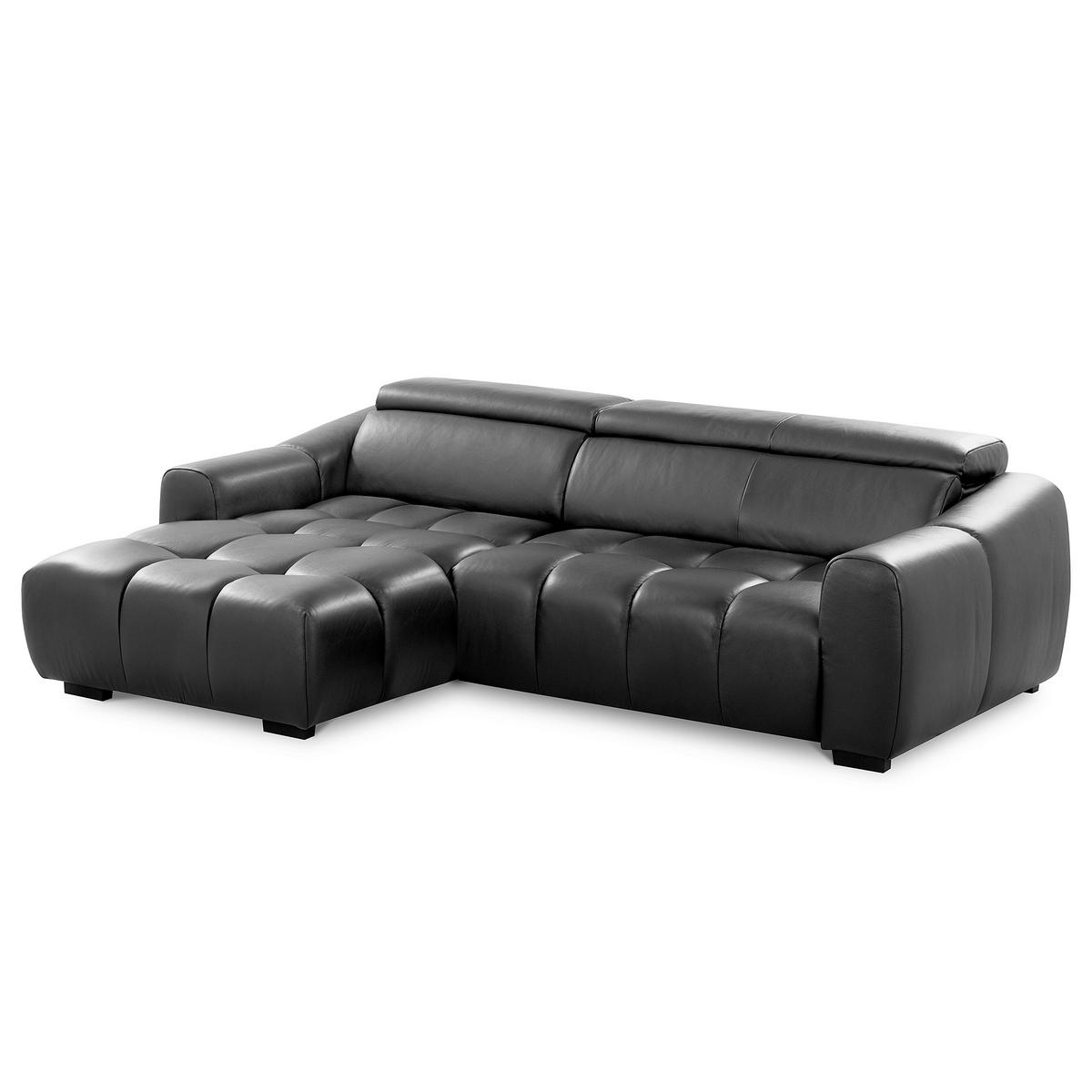 ECKSOFA AVEIRO Anthrazit Echtleder Bettkasten, Kopfteilverstellung, Sitzvorzug  - Anthrazit/Schwarz, Design, Leder/Kunststoff (177/274cm) - Livetastic