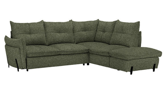 ECKSOFA in Bouclé Olivgrün  - Schwarz/Olivgrün, Design, Textil/Metall (250/220cm) - Xora