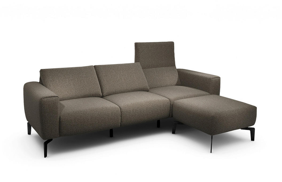 Dreisitzer inkl. Hocker Chenille Braun  - Schwarz/Braun, Design, Textil/Metall (250/86/86-94cm) - SENSOO
