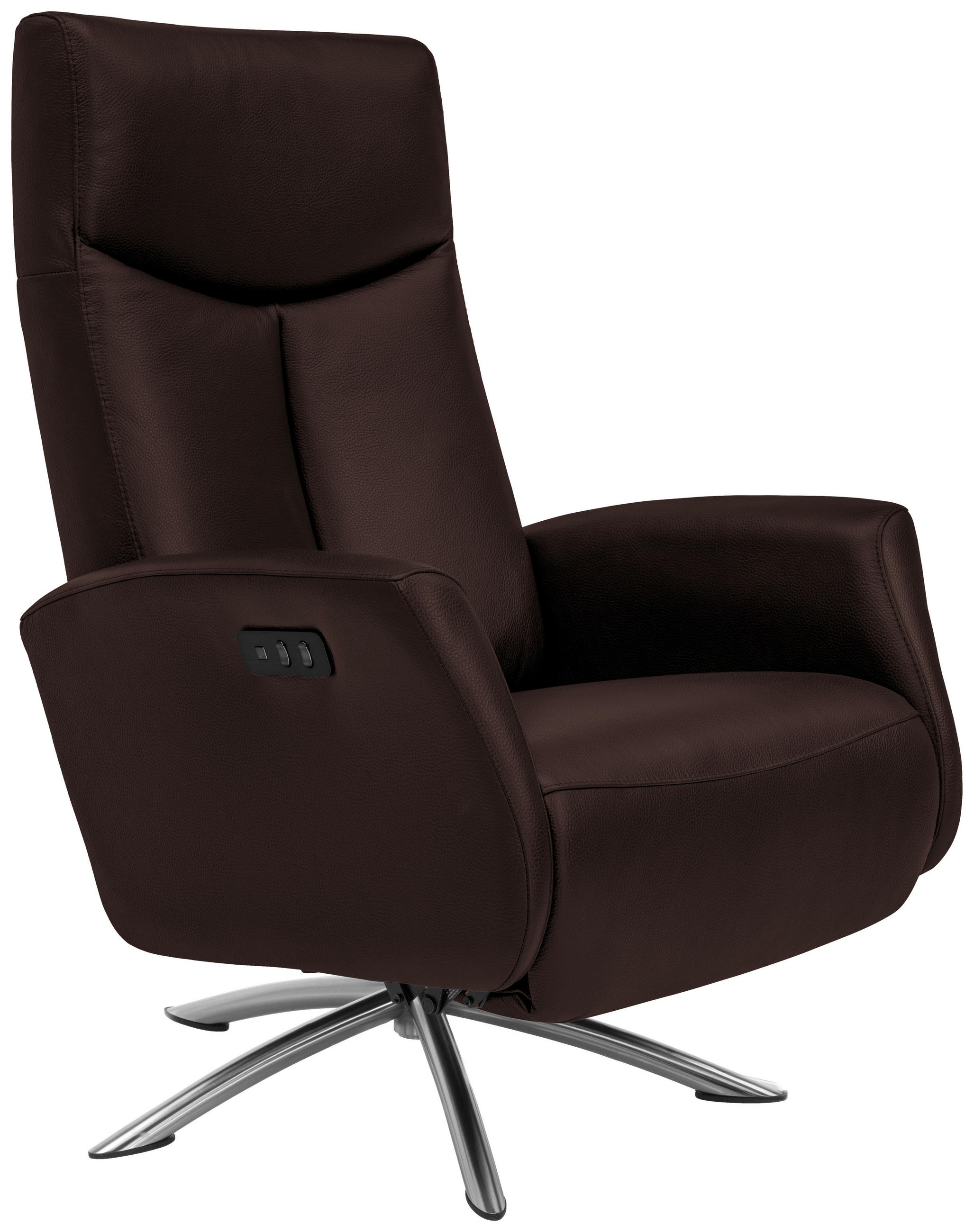 RELAXSESSEL Echtleder Relaxfunktion, Fußteilverstellung    - Dunkelbraun/Silberfarben, Design, Leder/Metall (73/105/82cm) - Welnova