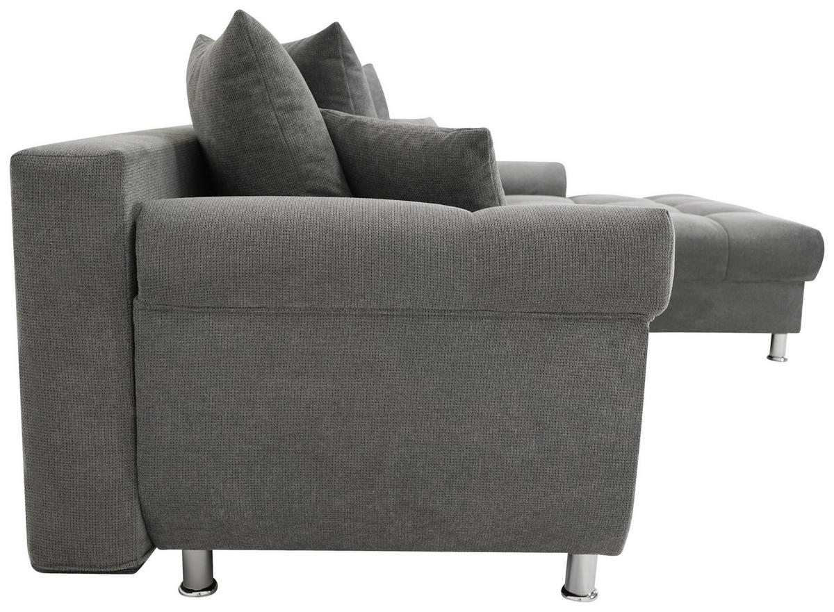 ECKSOFA Dunkelgrau Flachgewebe, Mikrofaser  - Chromfarben/Dunkelgrau, Design, Kunststoff/Textil (312/198cm) - Livetastic