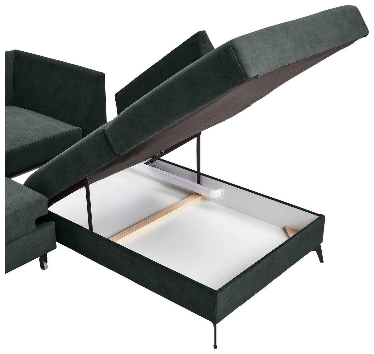 ECKSOFA in Chenille Dunkelgrün  275/257 cm  - Dunkelgrün/Schwarz, KONVENTIONELL, Textil/Metall (275/257cm) - MID.YOU