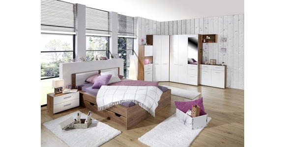 Bett Avensis New 90x200 Krafteiche Dunkel/Weiß - Eichefarben/Weiß, KONVENTIONELL, Holzwerkstoff (90/200cm) - Luca Bessoni