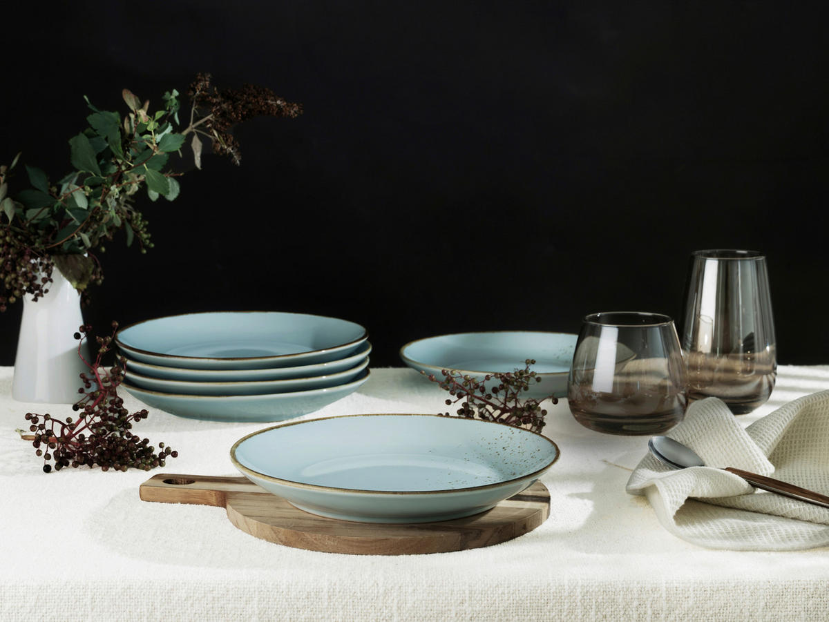 SUPPENTELLERSET Pastellblau 6-teilig Steinzeug  - Pastellblau, Trend, Keramik (22cm) - Creatable