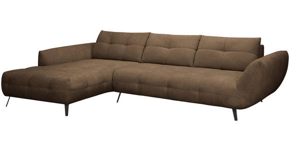 ECKSOFA Terracotta Chenille Armlehnenkissen, Rücken echt, Sitztiefenverstellung  - Terracotta/Schwarz, KONVENTIONELL, Textil/Metall (215/313cm) - Hom`in