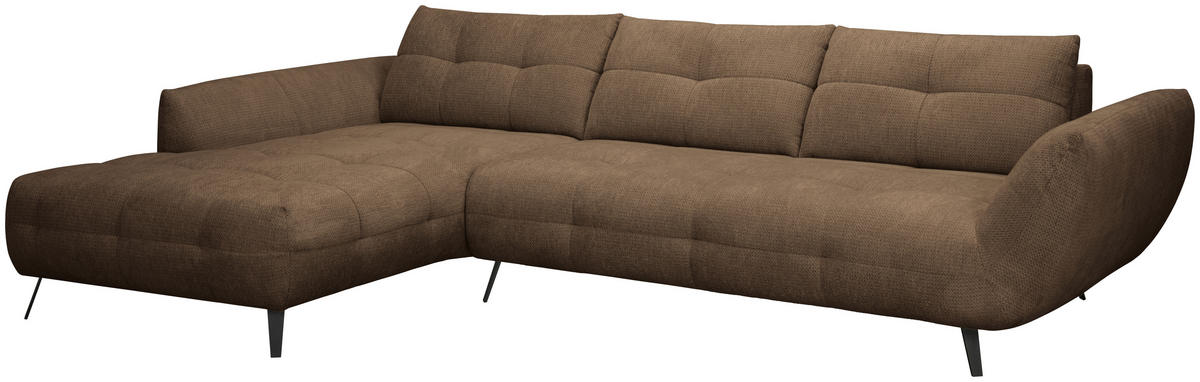ECKSOFA Terracotta Chenille Armlehnenkissen, Rücken echt, Sitztiefenverstellung  - Terracotta/Schwarz, KONVENTIONELL, Textil/Metall (215/313cm) - Hom`in