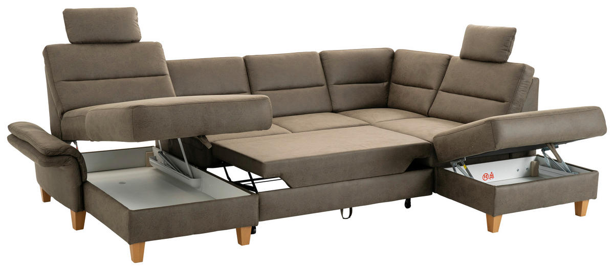 SEDACÍ SOUPRAVA, textil,  - tmavě hnědá/barvy dubu, Basics, dřevo/textil (162/303/213cm) - Cantus