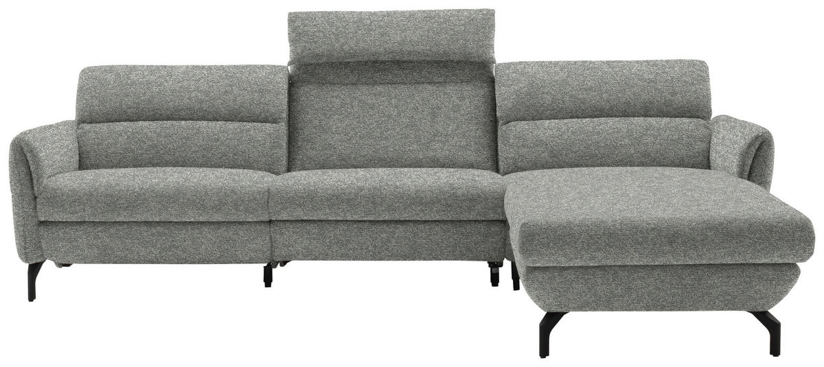 ECKSOFA in Chenille Hellgrau, Grau  299/187 cm  - Hellgrau/Schwarz, Design, Textil/Metall (299/187cm) - Schöner Wohnen
