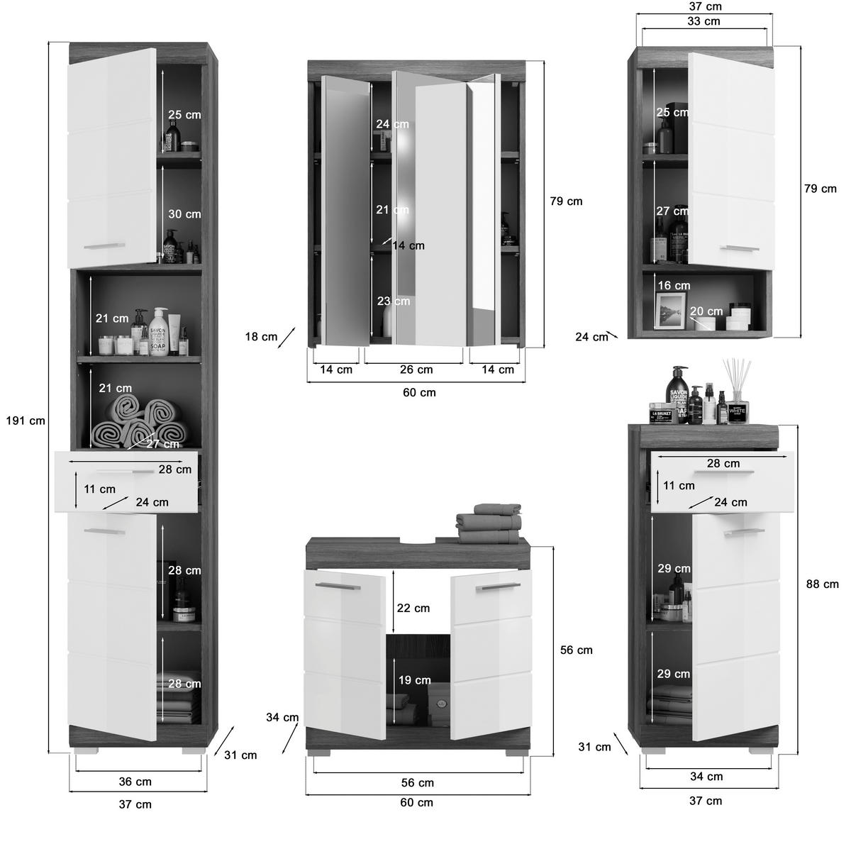 KÚPEĽŇA biela s vysokým leskom  - biela s vysokým leskom, Modern, kompozitné drevo/plast (134cm) - MID.YOU