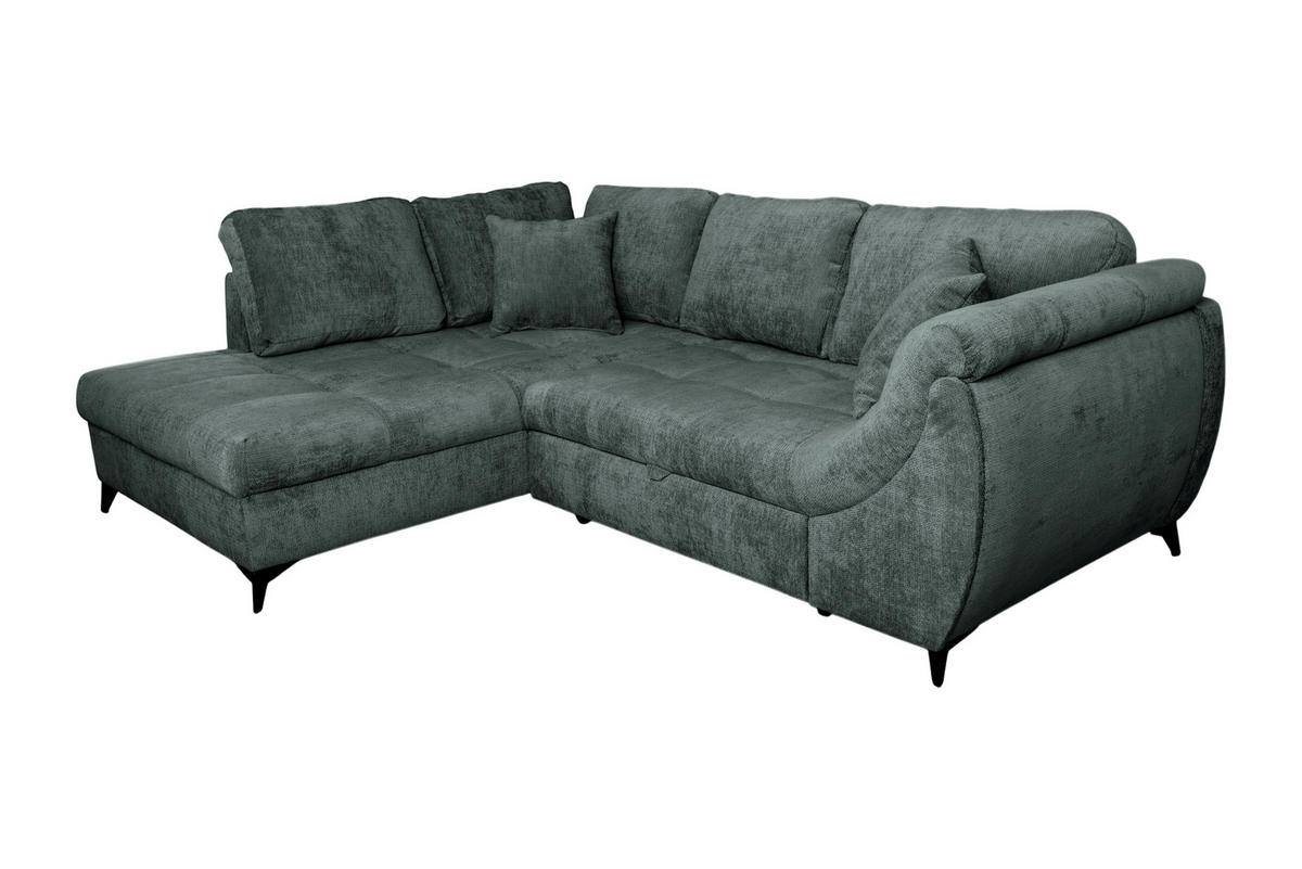 ECKSOFA LIVANO Grün Chenille Liegefläche im Originalstoff  - Schwarz/Grün, Design, Textil/Metall (190/250cm) - P & B