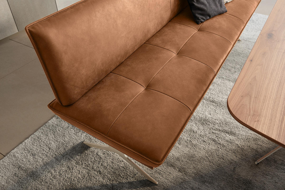 SITZBANK in Holz, Metall, Leder Edelstahlfarben, Cognac  - Edelstahlfarben/Cognac, Design, Leder/Holz (214/88/66cm) - Koinor